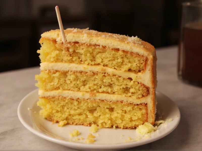Testing cake doneness with toothpick in golden layer