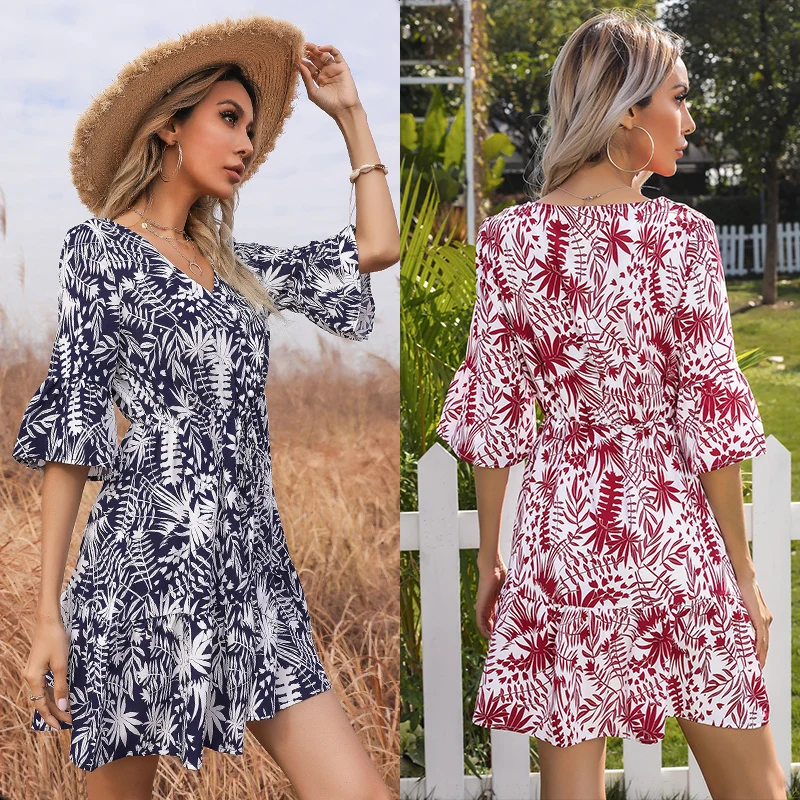 

One Piece Dresses Woman Chiffon Print Flower Lady Girls Summer Plus Size Stylish Casual Dress