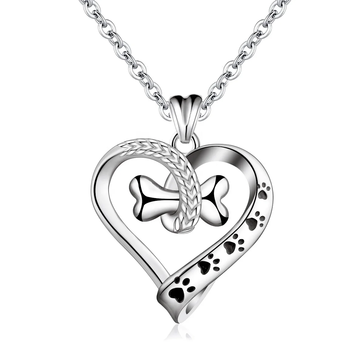 

Merryshine Dog Bone Love Heart Shaped 925 Sterling Silver Pendant Jewelry Necklace