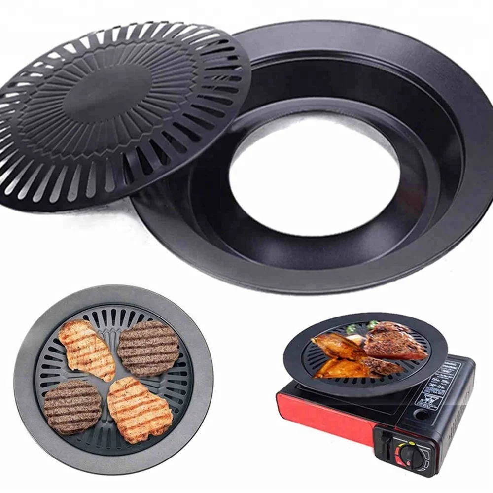 

1pcs Korean Style Non-stick Smokeless Barbecue Bbq Pan Grill Stovetop Barbeque Plate Cooking Pan Kitchen Pan, Black