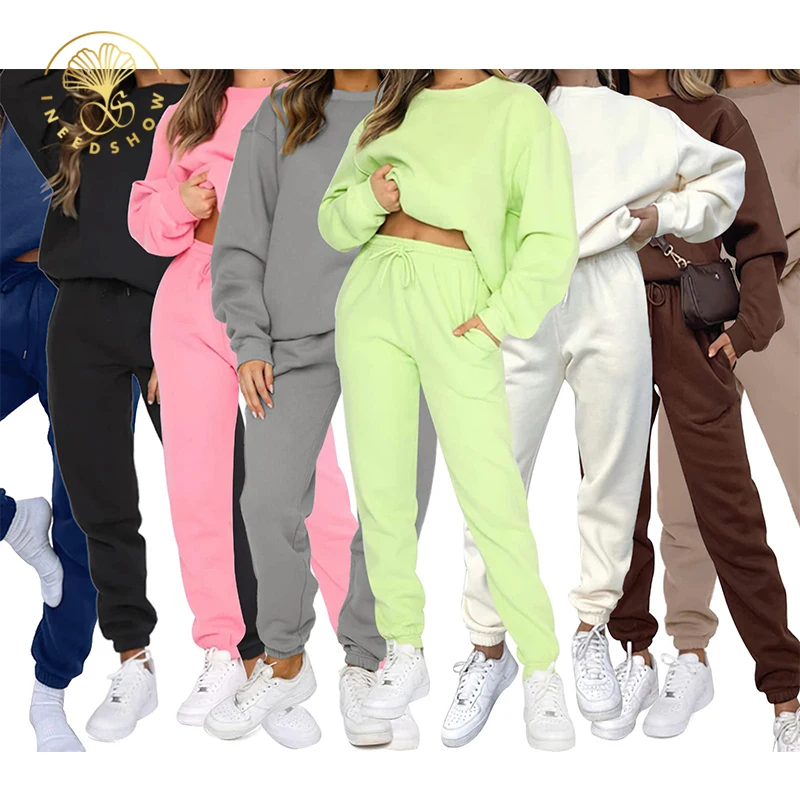 

Custom Logo Plus Size Casual Wear Fashion 2 Piece Set Jogger Sweatshirt Sweatpants Tracksuit For Women