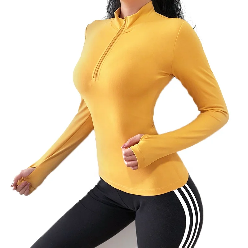 

Wholesale High Quality Thin Breathable Half Zip Slim Yoga Clothes Women's Long Sleeve Nylon T-Shirt