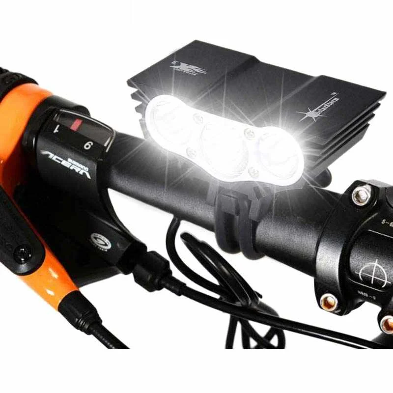 

N3/X3 Waterproof Bike Light 3XT6 Led Front Headlight 4 Modes Night Security Cycling Lamp + Rechargeable Battery Charger, Black