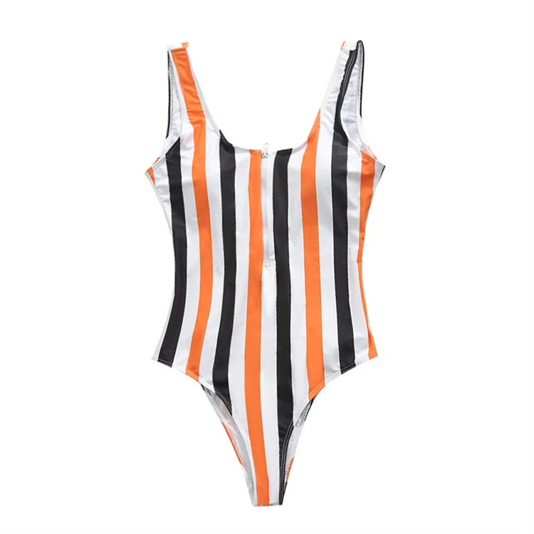 

2021 New One-Piece Swimsuit Color-blocking Striped Slim Digital Printed European and American Swimwear, Picture showed