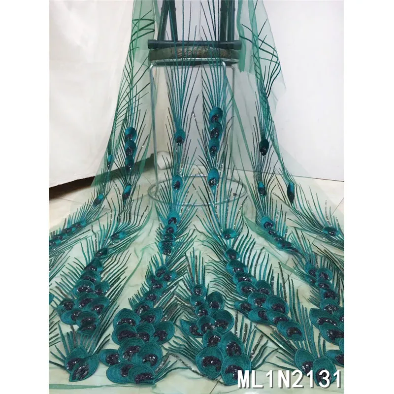 

Beautifical green french net lace french lace embroidery tulle lace with sequins ML1N2131, Can be customized