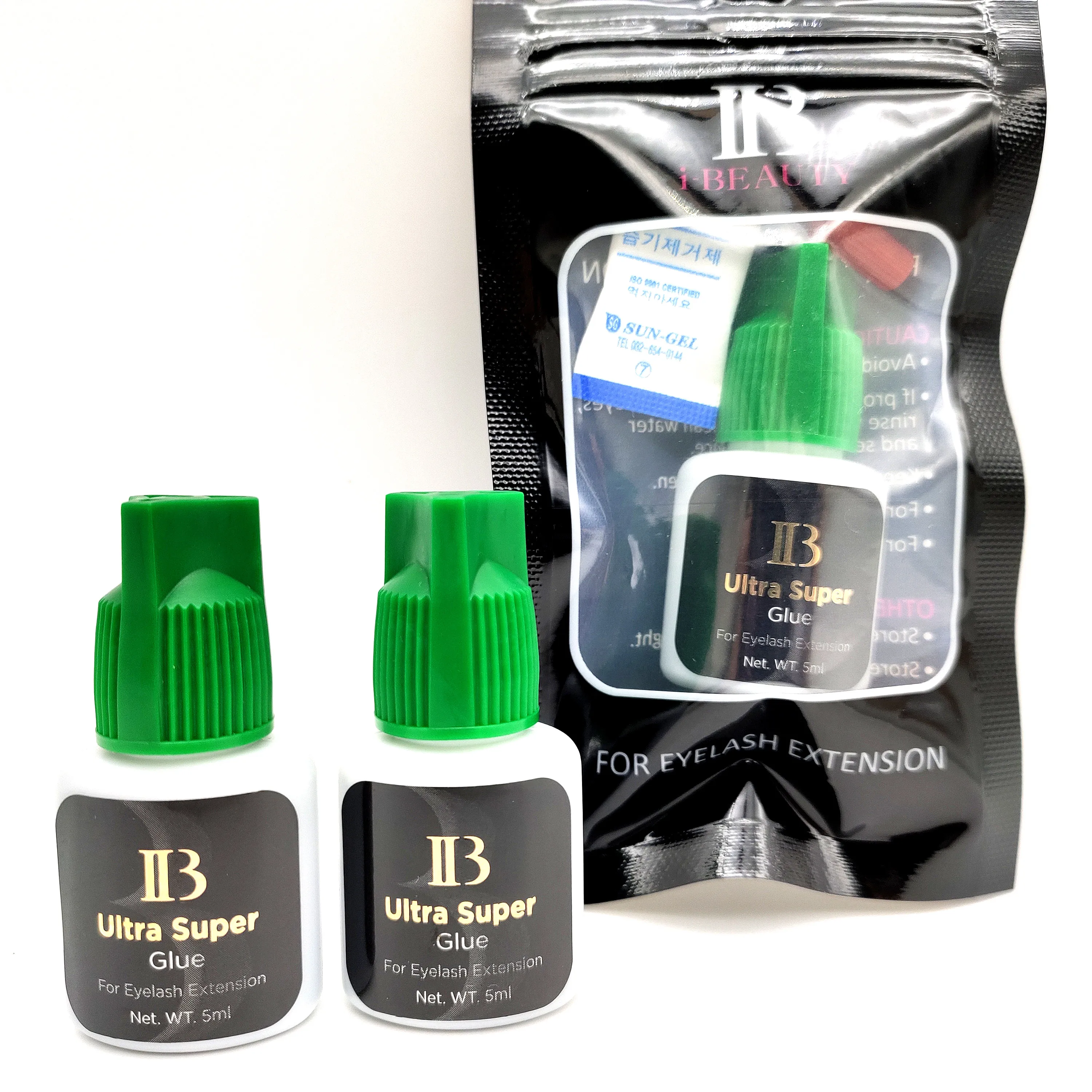 

IB eyelash extension glue 5ml private label Custom IB Ultra Super glue drying 2s Korea original ibeauty IB glue green top, Black
