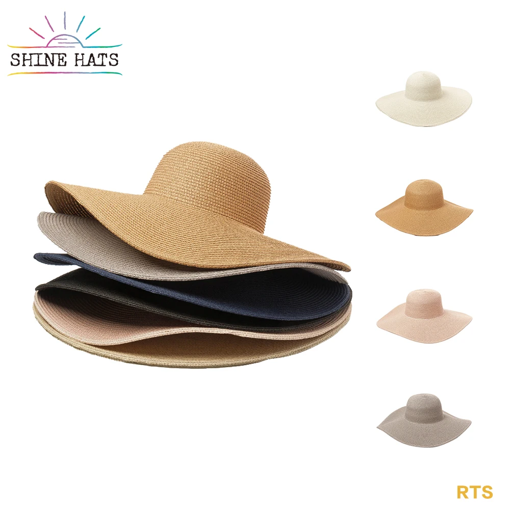 

Shinehats OEM solar paper grass floppy boho straw beach hat 57cm head 18cm brim women unisex sunhat summer sombrero surf hat