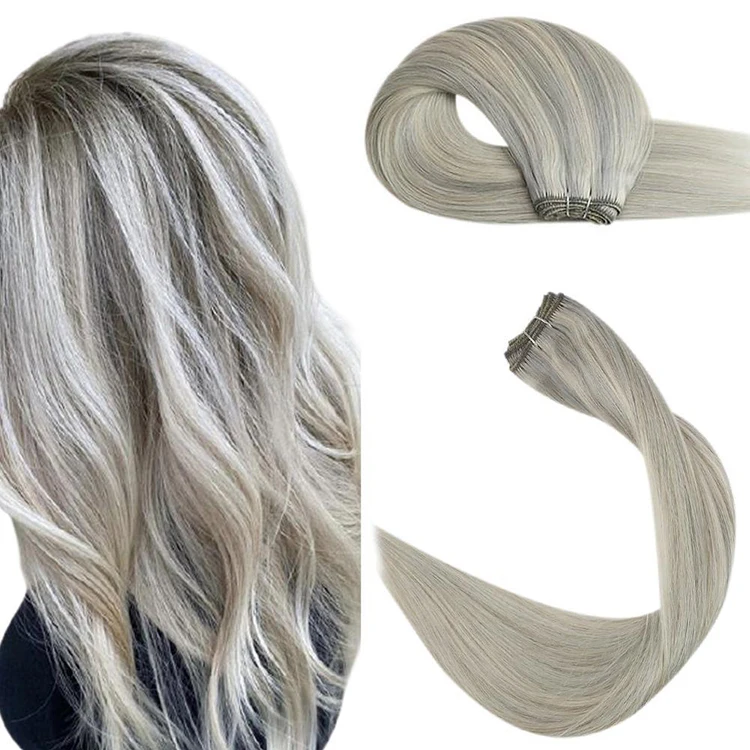 

Full Shine Grey Blonde Highlight #P19/60 Sew in Double Weft Real Weft Hair Extensions