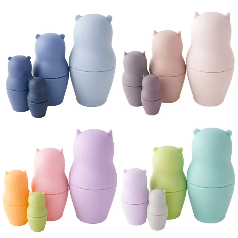 

New designs Baby Kids Silicone Toys Functional Educational Toys Silicone Dolls Matrioska Stack Baby Teether Stack Toy, 4colors