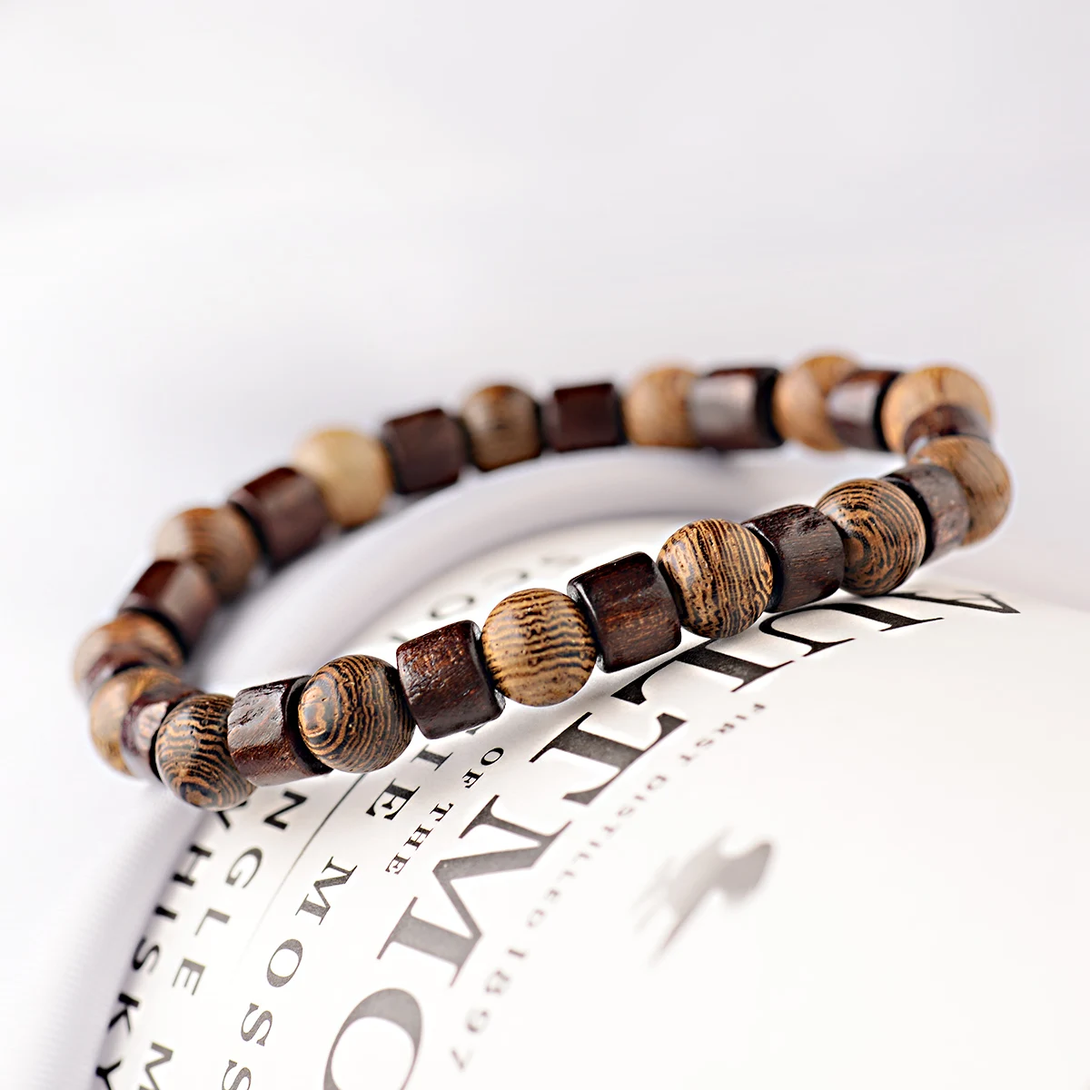 

Ethnic 8mm Cylinder&Round Yoga Meditation Wood Beaded Bracelet Handmade Charm Tibetan Buddha Elastic Bracelet Men Jewelry, As picture