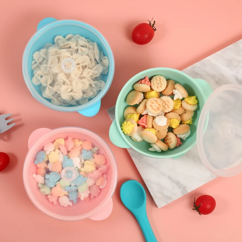 

Transparent cover silicone bowl spoon baby silicone bowl with lid, 10 colors in stock, weclome custo colors