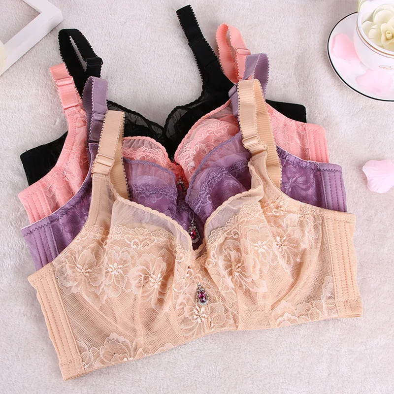 

Full Lace Breathable See Through Transparent Wire Free Big Size Large Cup Bra