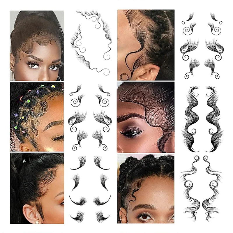 

hot selling amazon hairline edge baby hair tattoo edges sticker, Black/ gray/ brown/ colourful