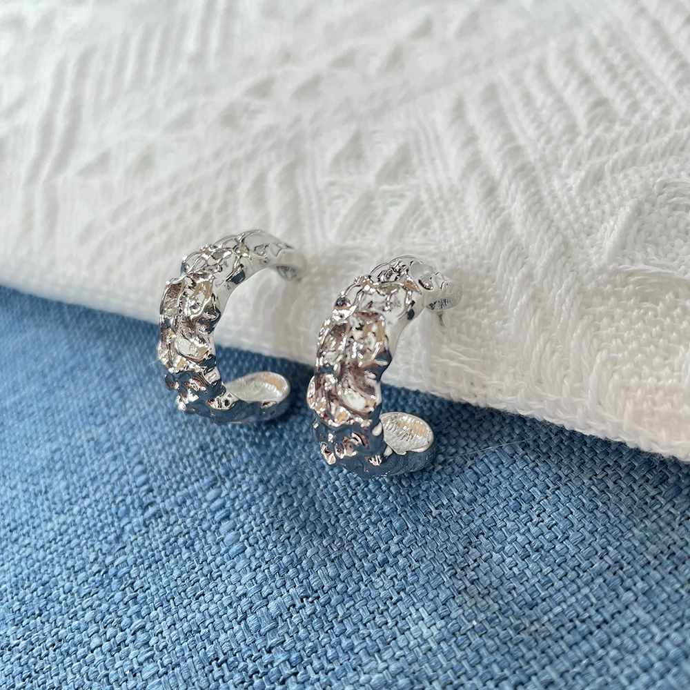 

KITI Special Offer Exquisite Irregular Lunar Surface Sunken Hoop Earings Silver Small Earrings