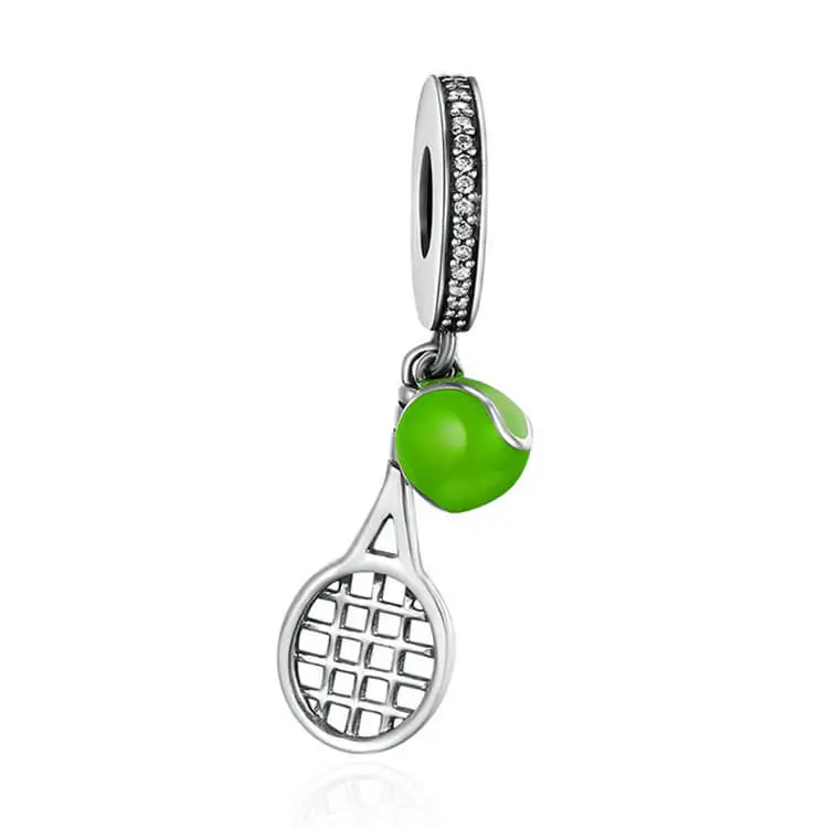925 Sterling Silver Sport Tennis Racket Charms Beads For Bracelet