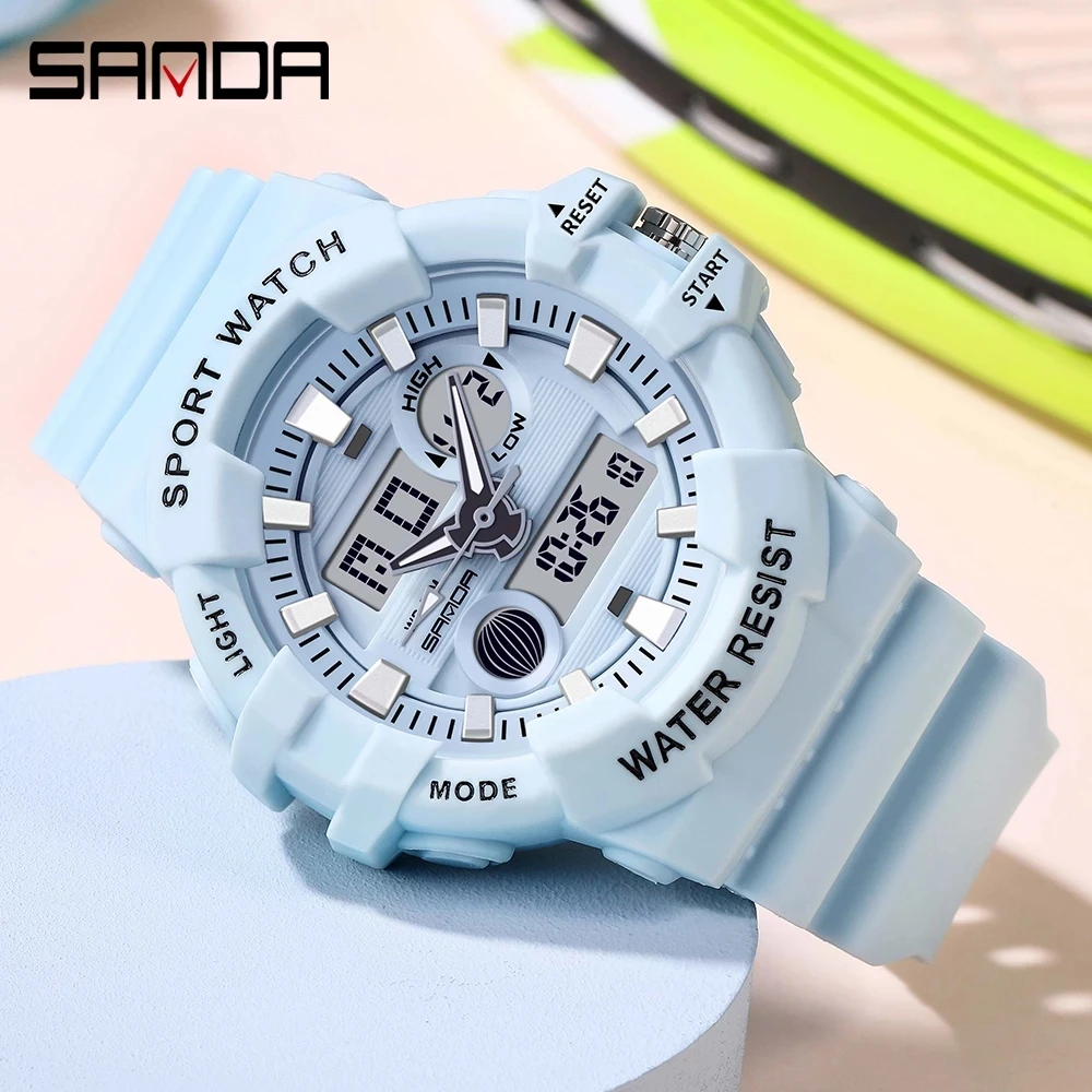 

SANDA Fashion Ladies Sports Watch Military Waterproof Watch Analog Digital Watch Ladies Clock Casual Relogio Feminino 3037