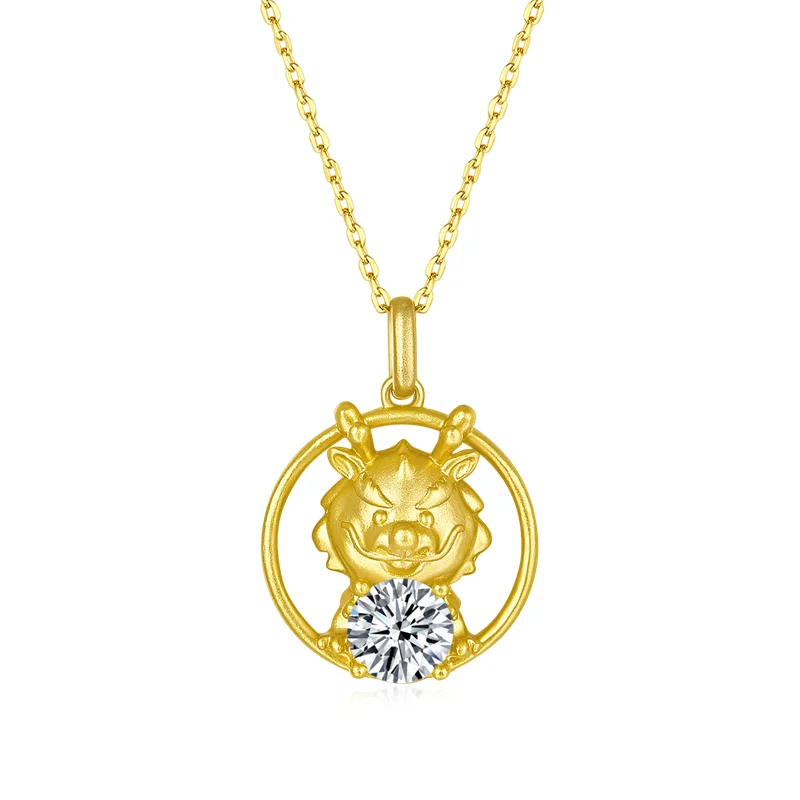 

OXSE Zodiac Series Gold Plated Dragon Silver 925 Moissanite Necklace