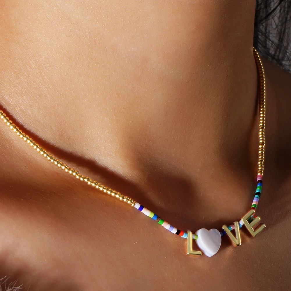 

Go2boho LOVE Copper Letter Pendant Anniversary Gifts 2024 Handmade Jewelry Stack Miyuki Beaded Necklaces for Women Girls