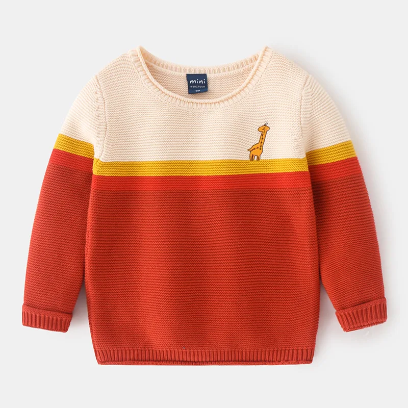 

Boys sweater spring and autumn color matching children's wear long sleeve baby sweater pullover children's sweater