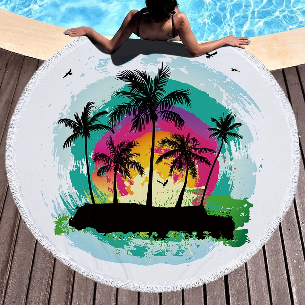  Palm tree microfiber round beach towel