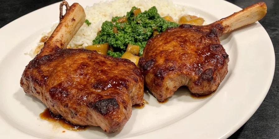 Glistening balsamic glaze drizzled over juicy pork chops