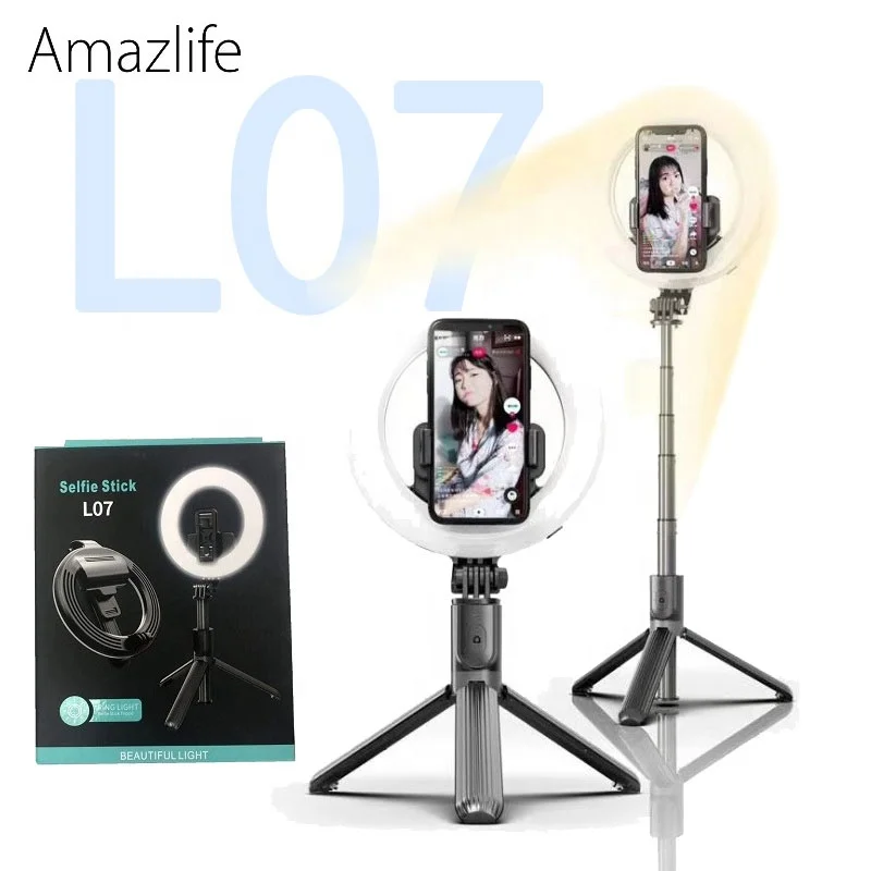 

Amazlife L07 Wireless Bluetooths Remote Mobile Phone Video Vlog Monopod Selfie Stick Tripod with LED Ring Fill Light