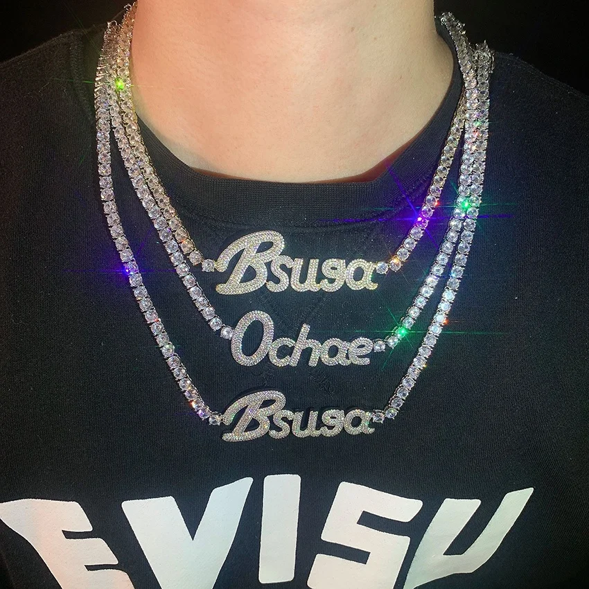 

hip hop jewelry tennis chain diamond name platted necklace personalised