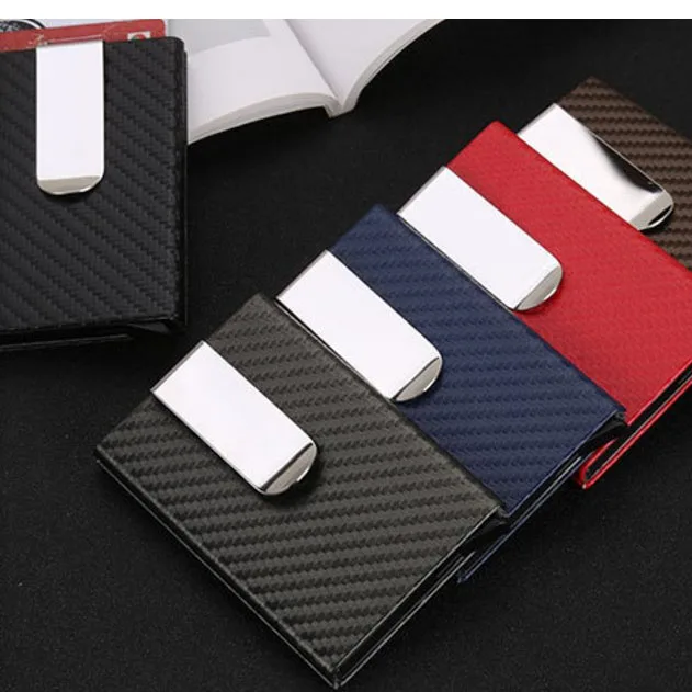 

Mens Slim Minimalism Auto Pop Up Pocket RFID Aluminum Carbon Money clip Card Holder Wallet, Black, pink, silver, blue, grey