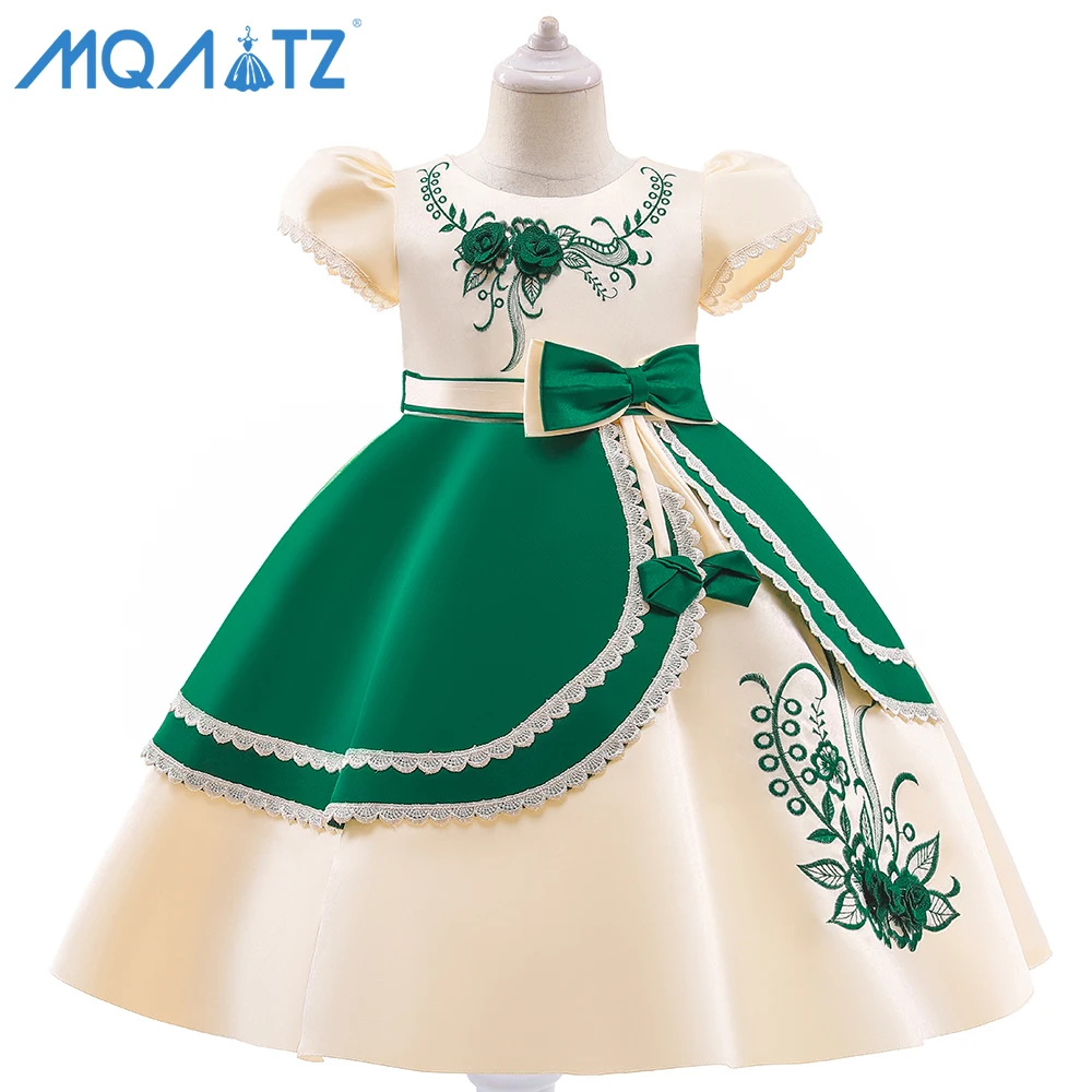

MQATZ Summer Children Clothes Kids Dress Pink Bridal Satin Party Baby Ball Gown Girls' Birthday Dresses With Bow, Skin pink,meat pink,dark green,date red,watermelon-red