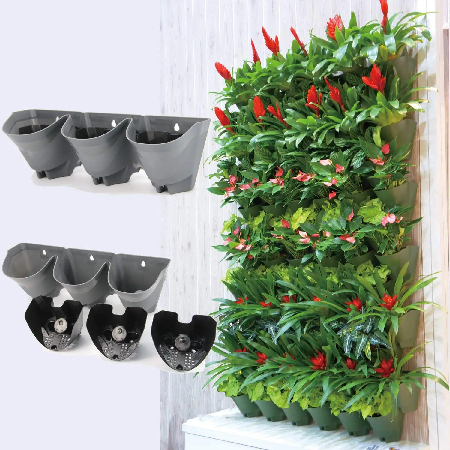 

Stackable Self Watering Outdoor Hanging Wall Planters Hanging Plastic Fence Flower Pots Set, White/black/grey/green/brick red