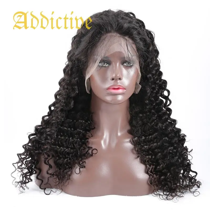 

Addictive 28 30 Inch Deep Wave Glueless Curly Lace Front Human Hair Wigs Water Wave Black Women Frontal Wig Plucked