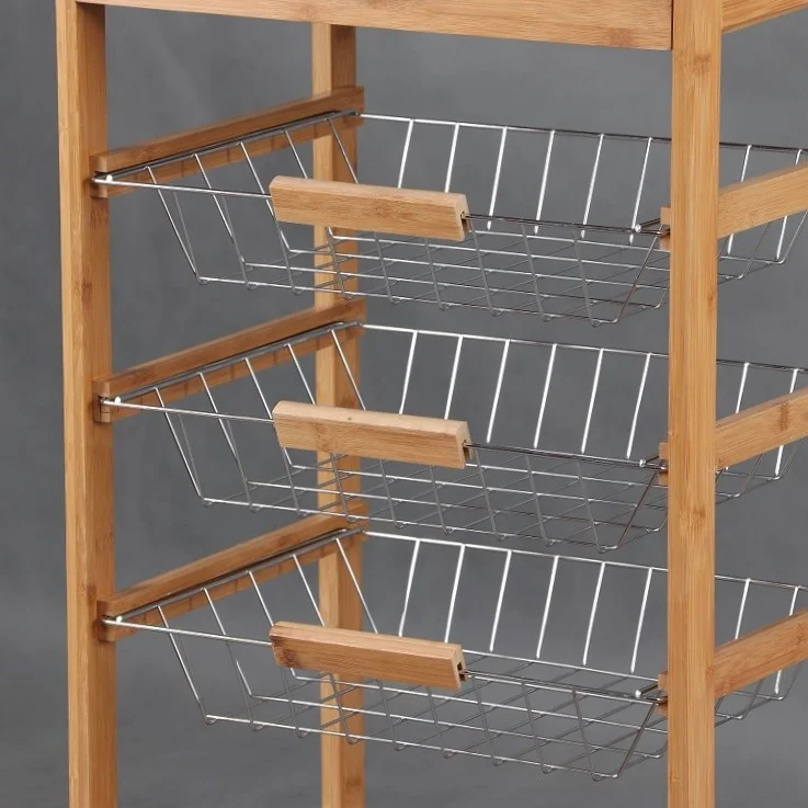 
Promotional home serving bamboo kitchen island trolley with wine rack and wheels 