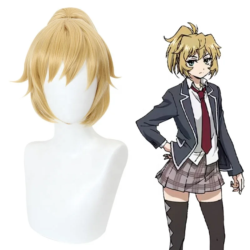 

Wholesale High Rise Invasion Wig Cosplay 30cm Short Blonde Mayuko Nise Peluca Synthetic Anime Hair Wigs With One Ponytail