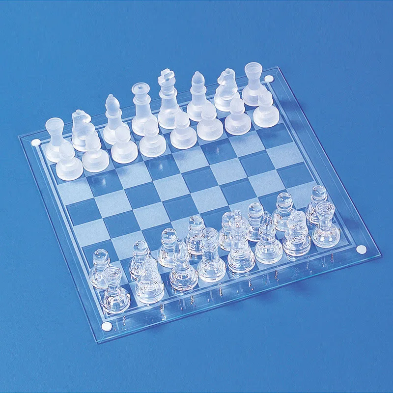 

YumuQ 35 x 35CM Large Frosted Glass Chess Ajedrez Board Games Set, Crystal Chess Pieces Set for Youth and Adults Gift