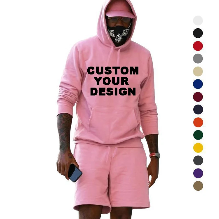 

Custom Logo Man Fleece Hoodie Shorts Two Piece Set Loose Blank Casual Sports Suit Plus Size Men's Sportswear Tracksuit