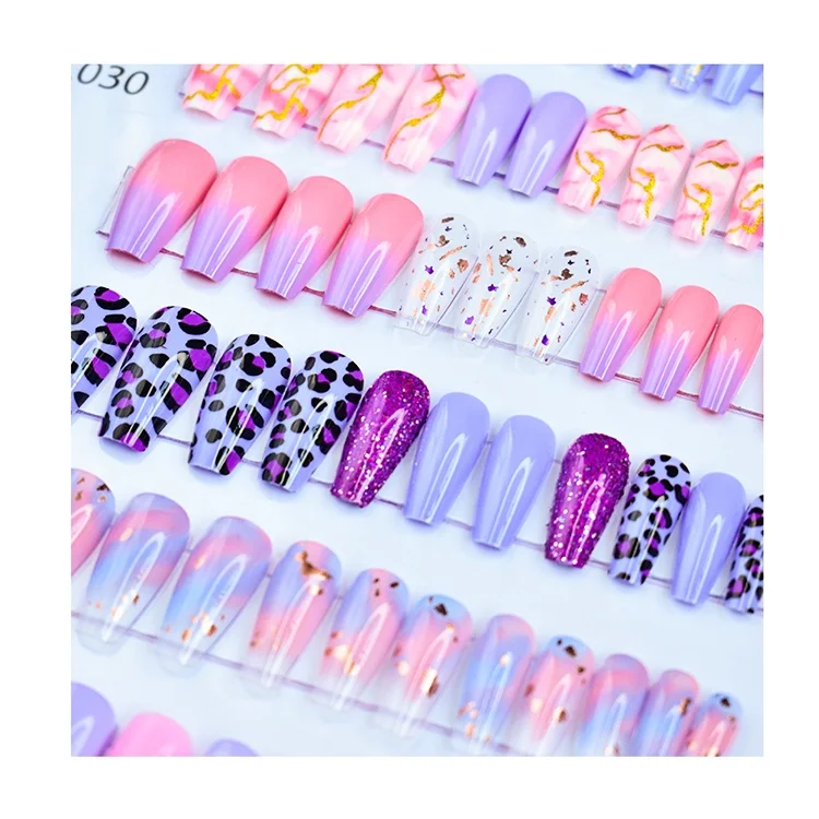 

Private free label custom press on nails high quality new fashion red paillette false nails coffin long curve artificial nails, Multi color