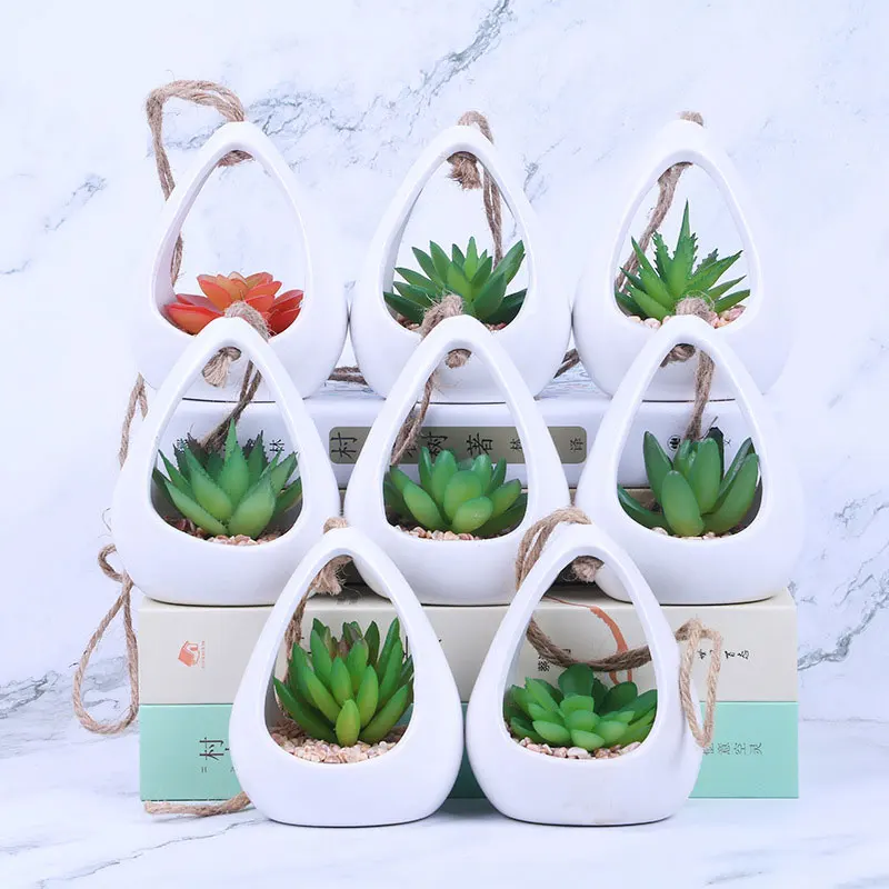 

Fake Cactus and Succulents with Ceramic Pot Artificial Hanging Plants, As picture