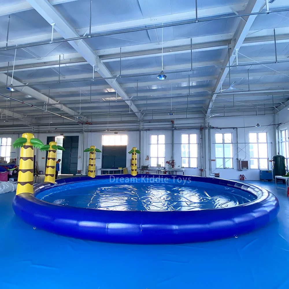 

Customized 10m round airtight giant PVC inflatable swimming pool with palm tree water park equipment inflatable outdoor