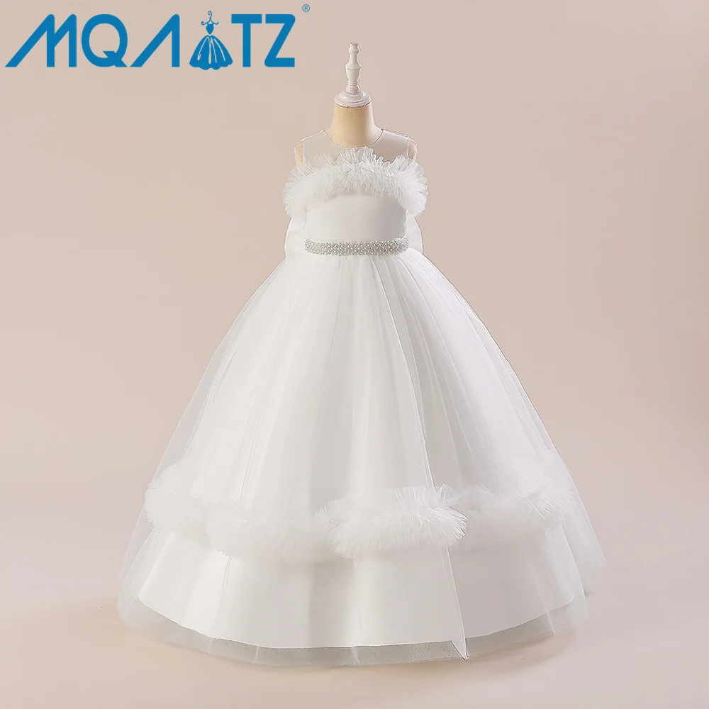 

MQATZ 2-12 Children Wedding Flower Girl Dresses Evening Girls Flower Dress White Princess Birthday Party Bowknot Baby Kids Gir