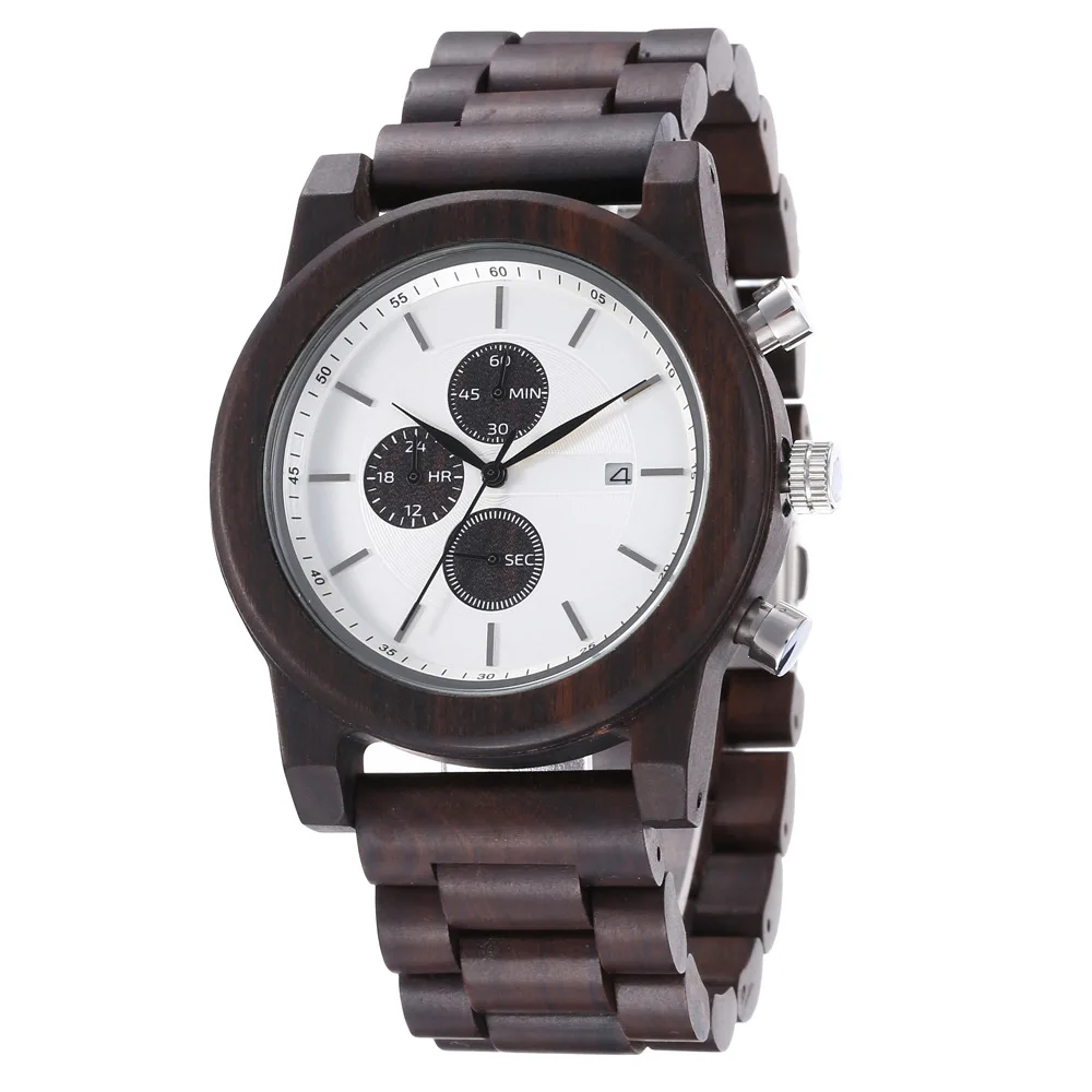 

Montre Homme Luxe Waterproof luxury Chronograph Mens Watches Wood And Steel Watch Montre En Bois