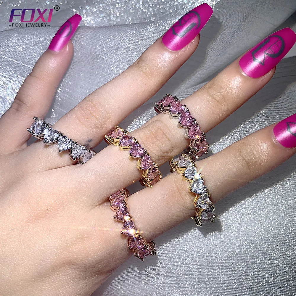 

heart shape gold silver pink rose jewelry women AAAAA cubic zirconia diamond stackable rings