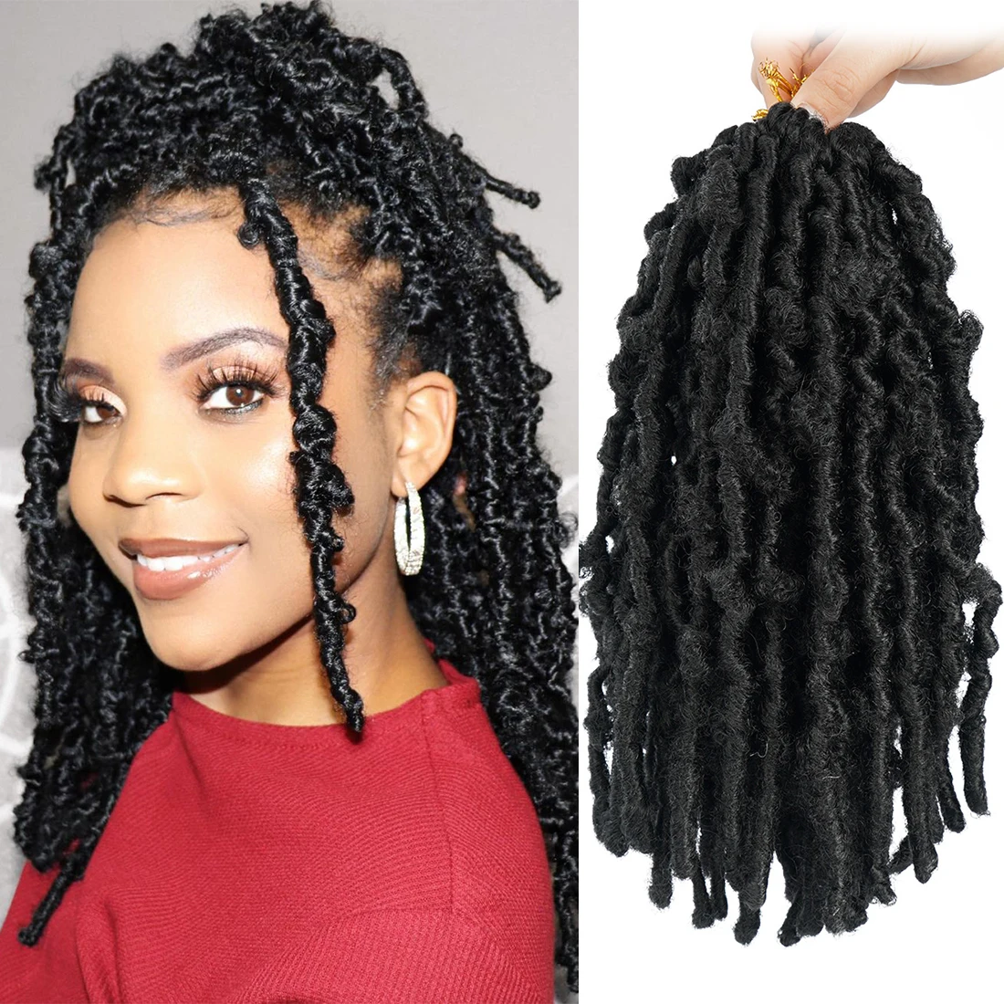 

Synthetic Butterfly Locs Braiding Hair Pre Looped Distressed Water Wave Faux Loc Crochet Wavy Dread Butterfly Locs, Pic showed