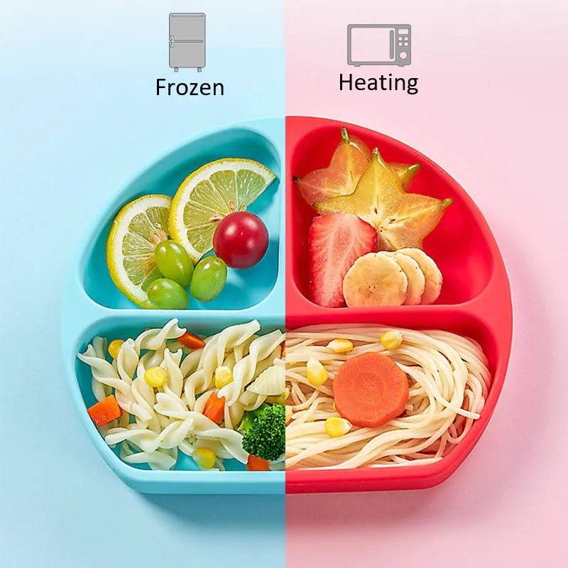 

BPA Free Toddler Kids Children Silicone Food Placemat Divided Dinner Feeding Plate Silicone Baby Suction Plate with Lid