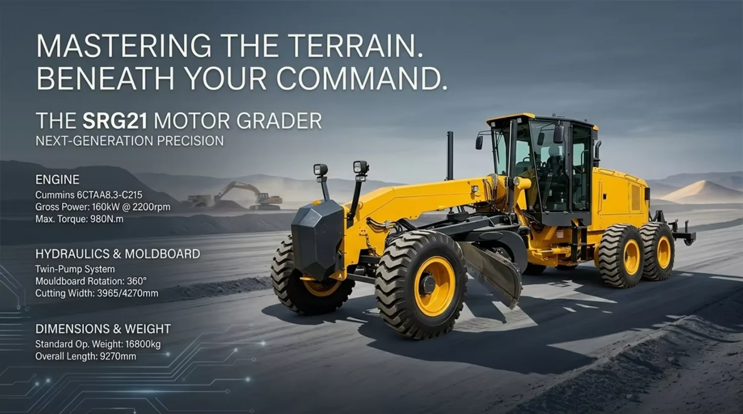 4.2m Moldboard Motor Grader, 360&deg; Rotation, Max Cutting Depth 970mm for Mining and Subgrade Leveling