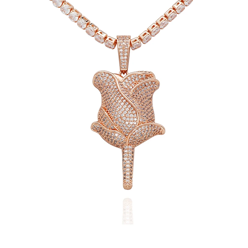 

Amazon Hot Sales Rose Flower Pendant CZ Flower Shaped Pendant For Gift
