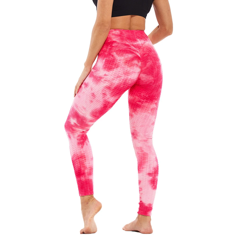 

Amazon Wholesale hot selling ink jacquard tie-dye bubble yoga pants Slim hip lift sports fitness leggings women