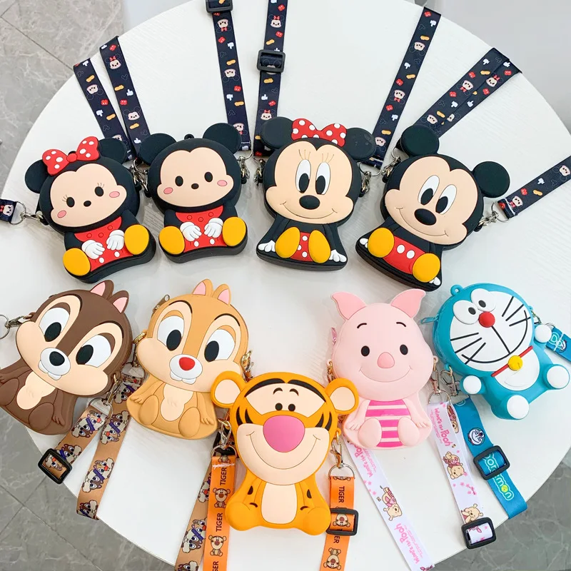 

silicone cartoon character crossbody shoulder bag Squirrel Tigger Pipi Pig Doraemon minnie mickey mouse girls hand coin purse