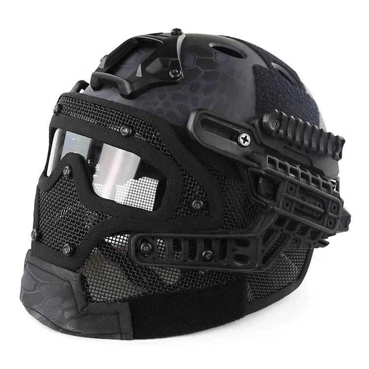 

Military Tactical Fast PJ Type Helmet With Mask Goggles Full Face Helmet FOR Hunting Airsoft Army Combat Bullet Proof, Black,od,tan,grey,dw,at,dd,acu,ty,ma,hi,cp,no,fg