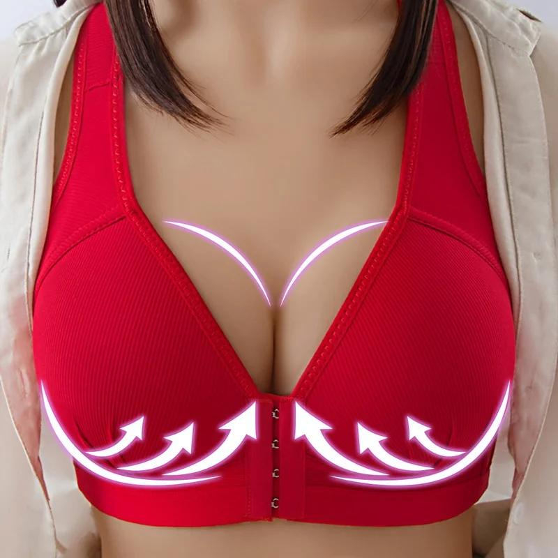 

New Arrival Large Size Front Button Comfortable Gather Bra Breathable Thin Section Without Steel Ring Women Underwear