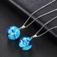

New Design resin small clear blue sky ball white cloud Necklace lovely spherical eagle moon light custom glass ball Jewelry